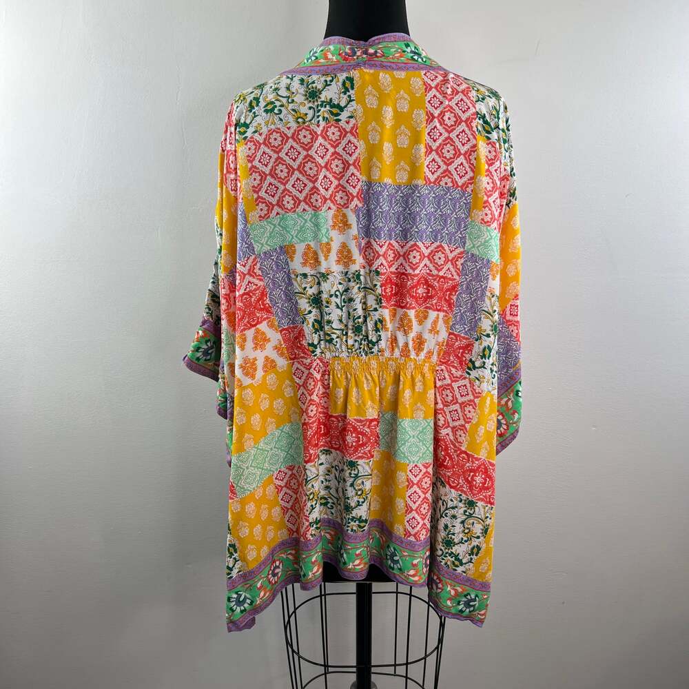 TOLANI Collection Raelyn Kimono Patchwork Open Front Colorful Boho Cardigan 1XP - Picture 7 of 10